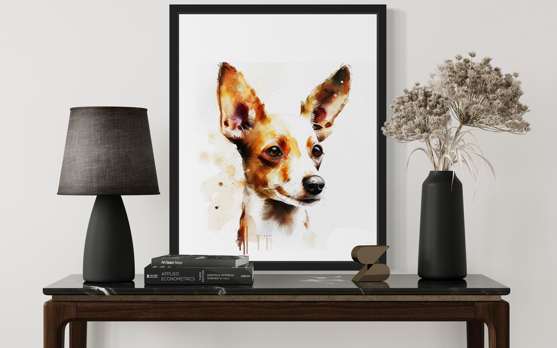 Podengo Pequeno Big Eared Dog Golden Watercolor Portrait Poster - Image 3