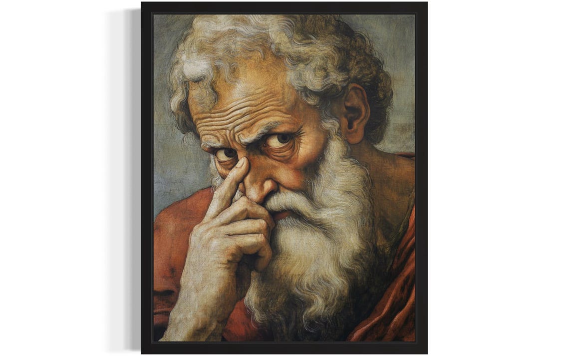 Bearded Old Prophet Figure Touching Nose Renaissance Style Poster