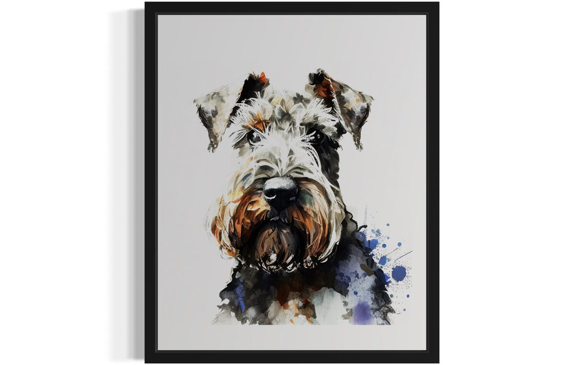Bearded Terrier Dog Rustic Watercolor Splash Portrait Poster