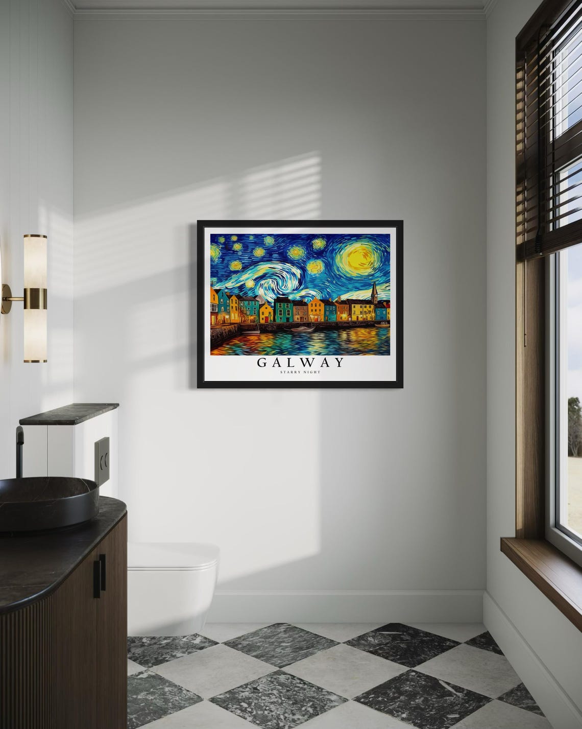 Galway Ireland Colorful Harbor Starry Night Waterfront Poster - Image 4