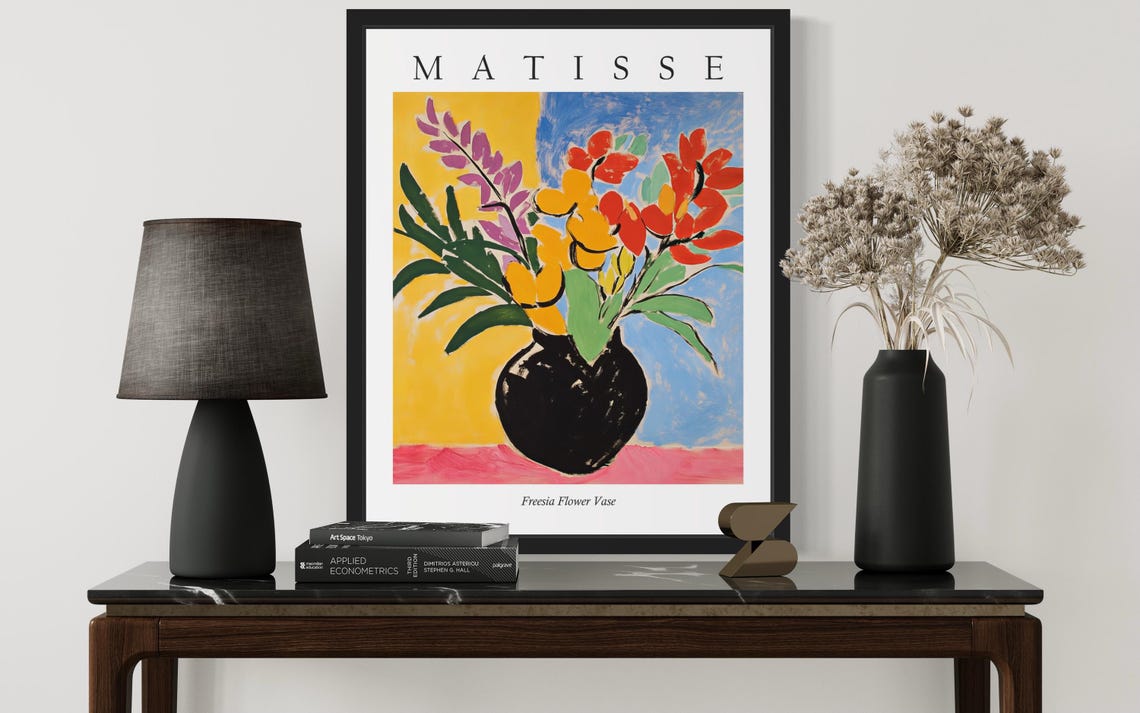 Freesia Flower Vase with Bold Red Yellow Matisse Style Art Poster - Image 3