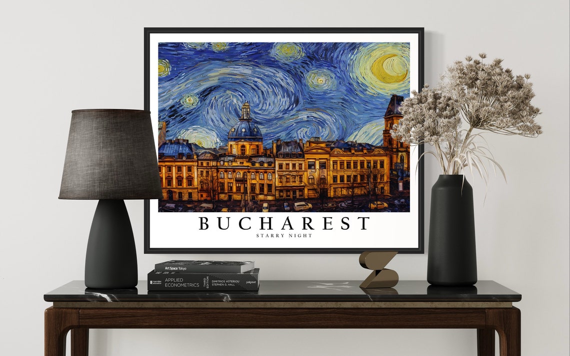 Bucharest Starry Night Art Print Van Gogh Bucharest Poster Wall Art Original Bucharest Painting Decor - Image 3