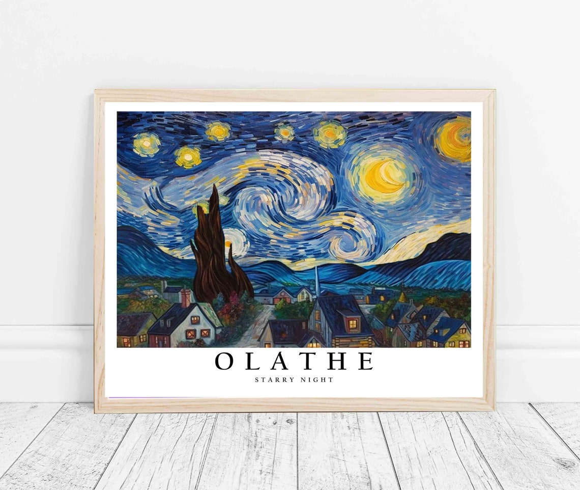 Olathe Starry Night Village Road Tall Cypress Hills View Poster - Image 3