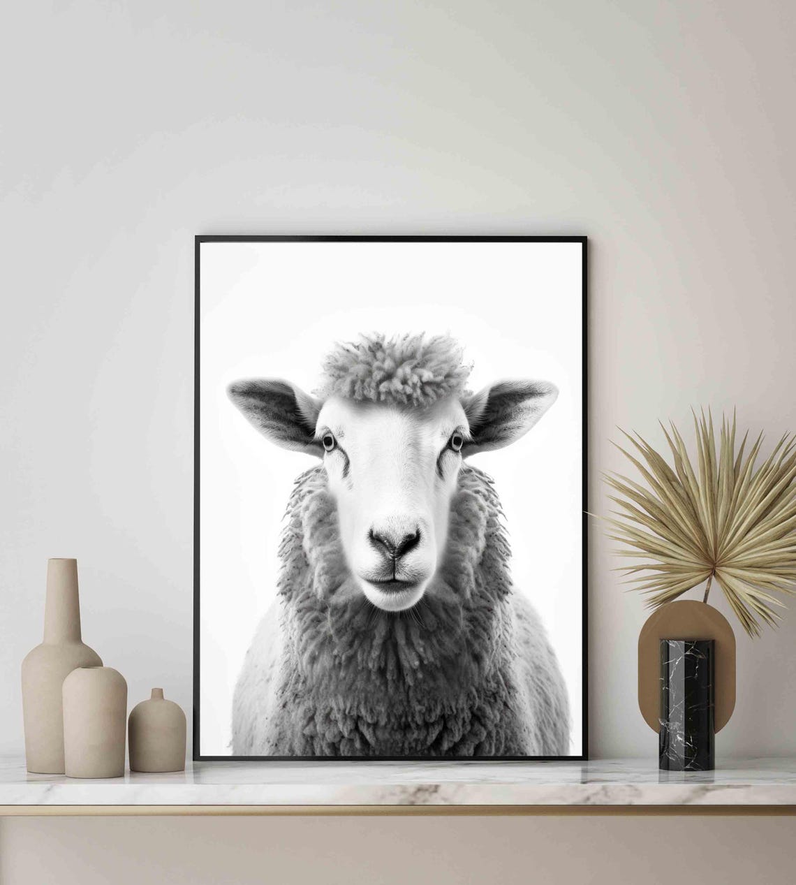 Sheep Black and White Woolly Farm Animal Front Portrait Poster - Image 4