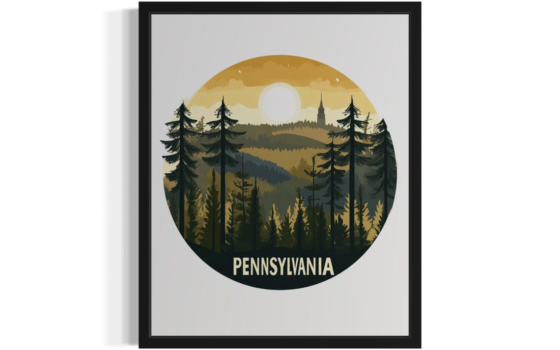 Pennsylvania Golden Sunset Pines Over Rolling Forest Hills Poster