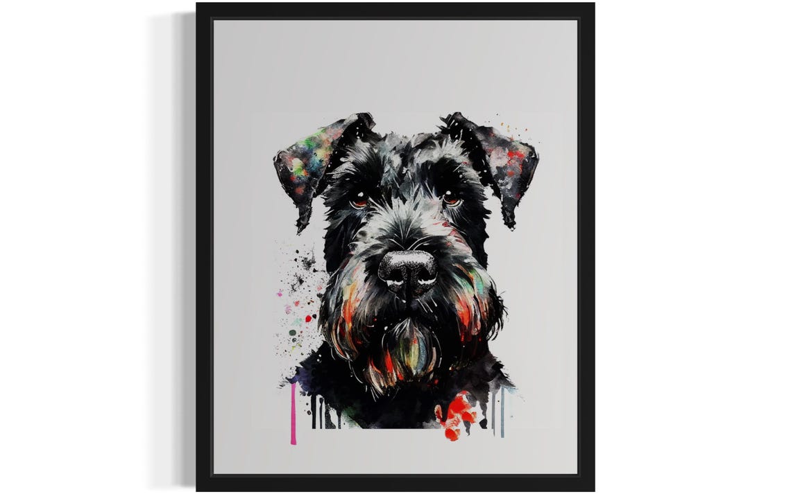 Giant Schnauzer Black Bearded Dog Watercolor Portrait Poster