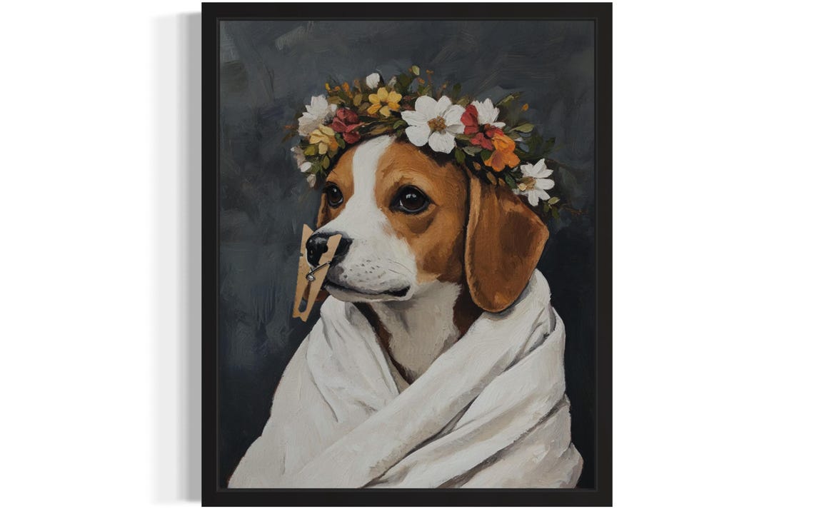 Beagle Flower Crown Clothespin Funny Restroom Bathroom Poster