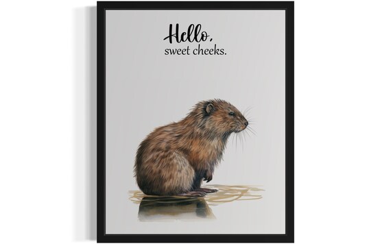 Hello Sweet Cheeks Funny Beaver Watercolor Quote Animal Poster