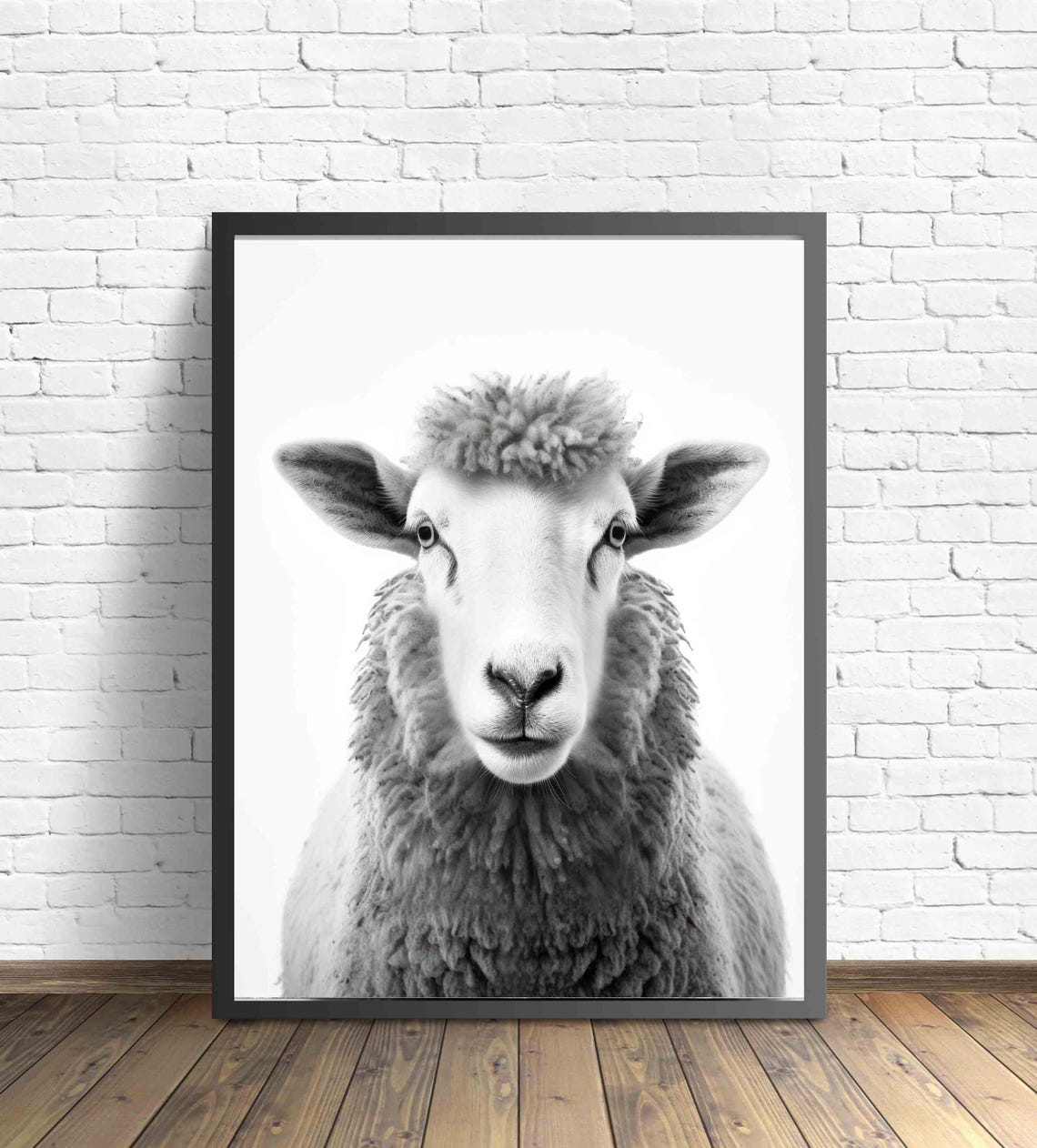 Sheep Black and White Woolly Farm Animal Front Portrait Poster - Image 2