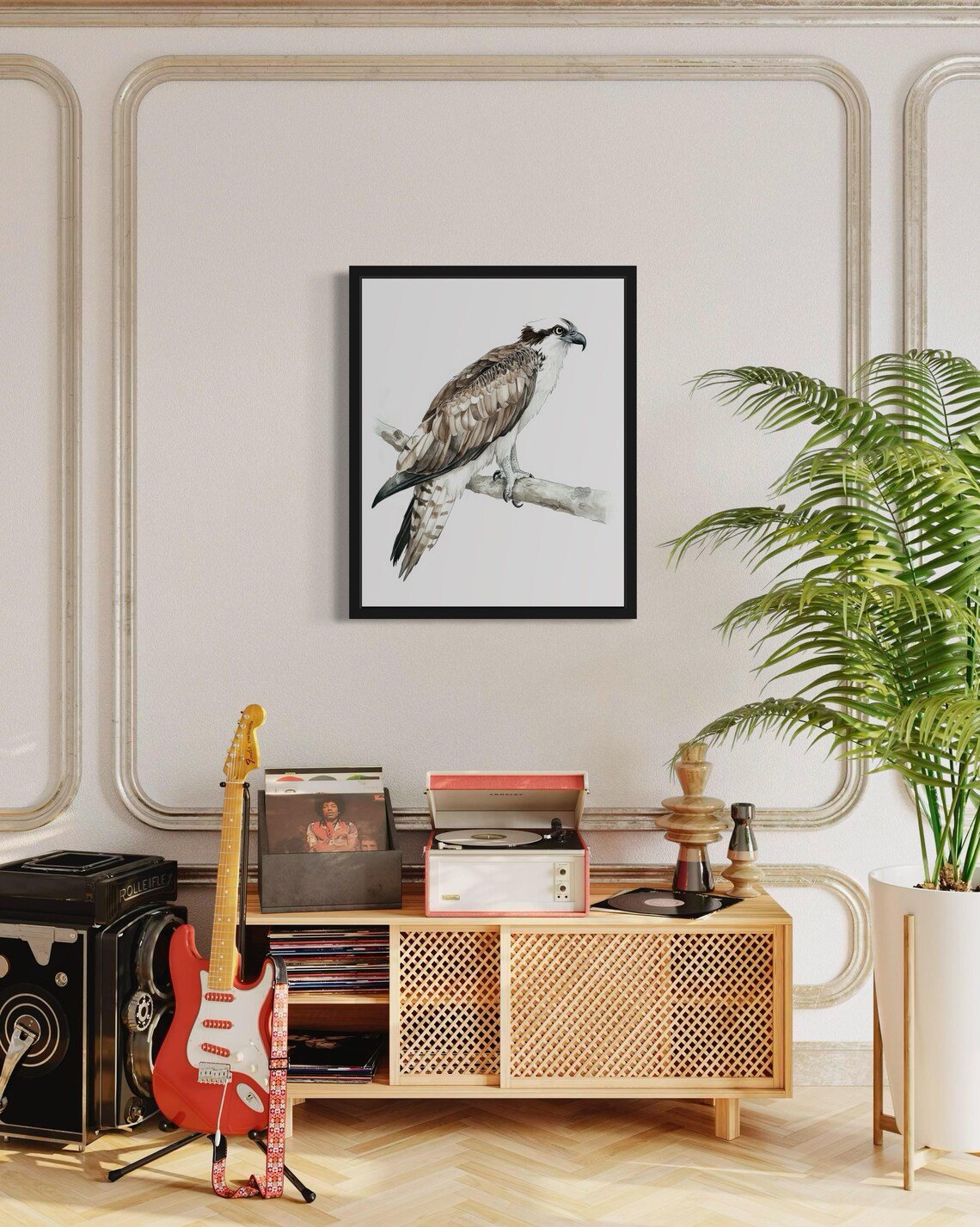 Osprey Perched on a Bare Branch Watercolor Bird of Prey Poster - Image 4