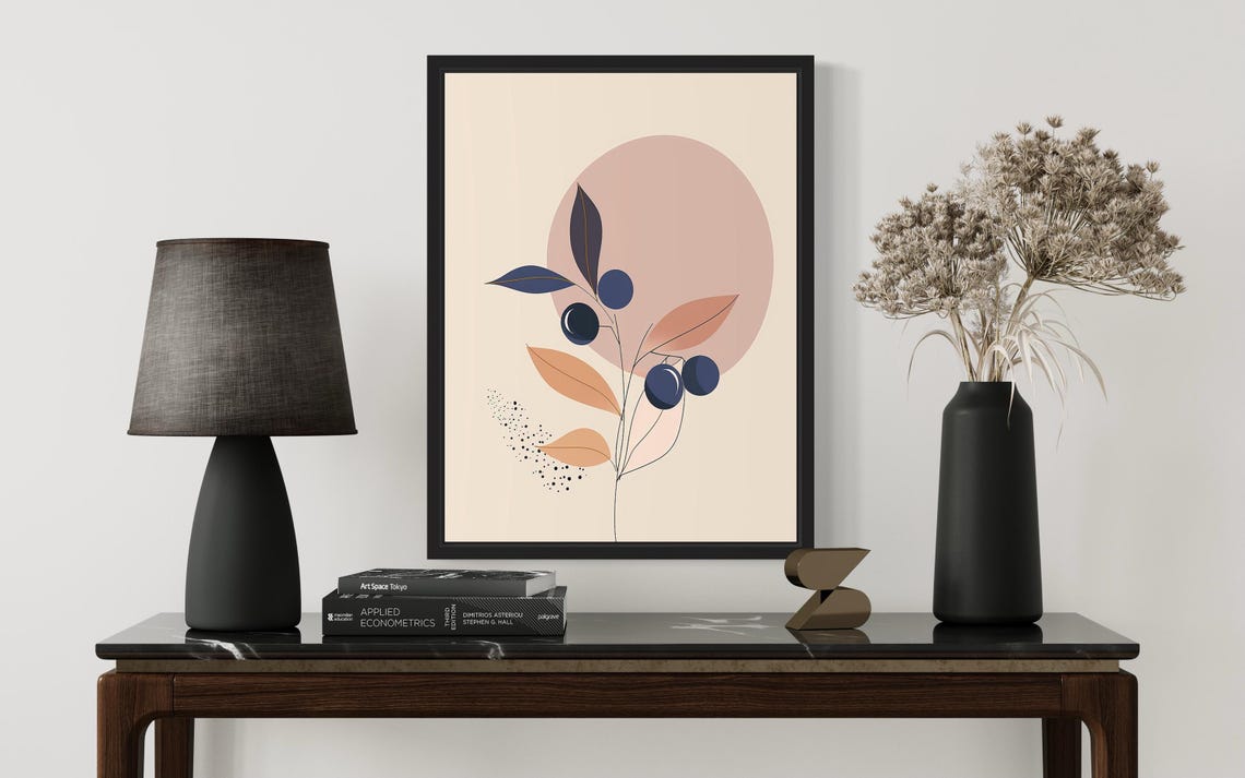 Blueberries Botanical Abstract Dusty Rose Minimal Art Poster - Image 3