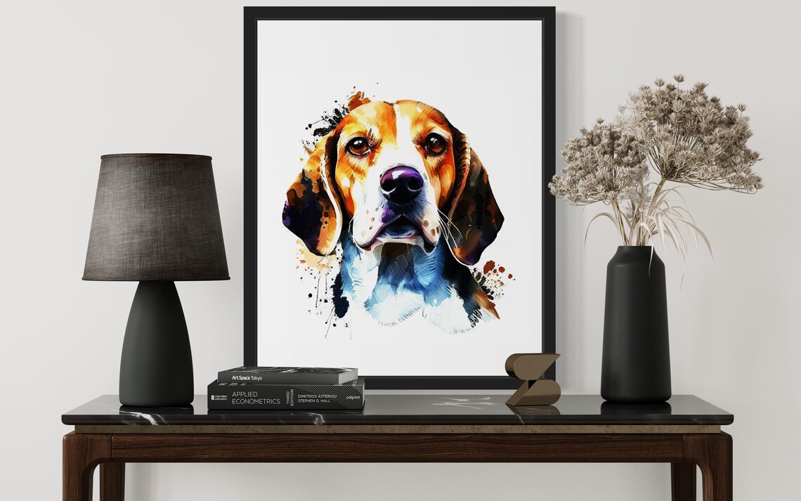 Beagle Dog Portrait With Colorful Watercolor Splashes Art Poster - Image 3