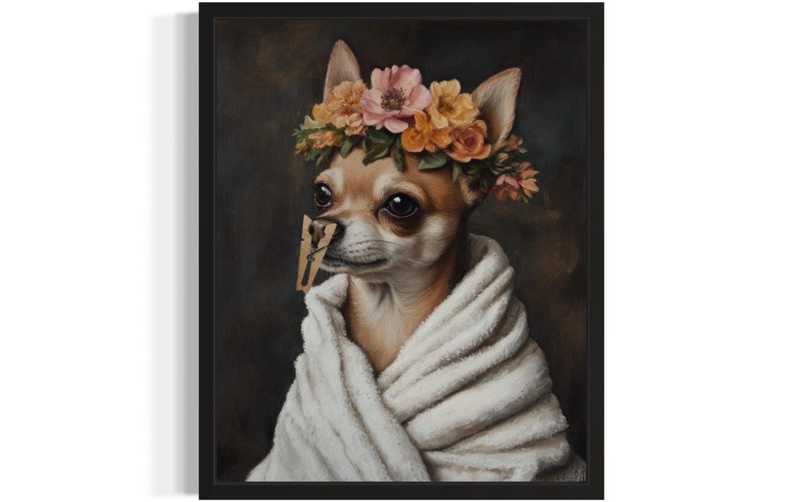 Chihuahua Flower Crown Clothespin Funny Restroom Bathroom Poster