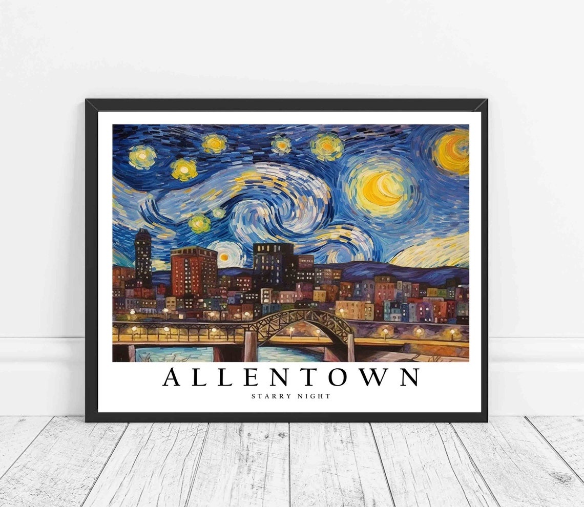 Allentown Riverside Skyline Van Gogh Starry Night City Poster
