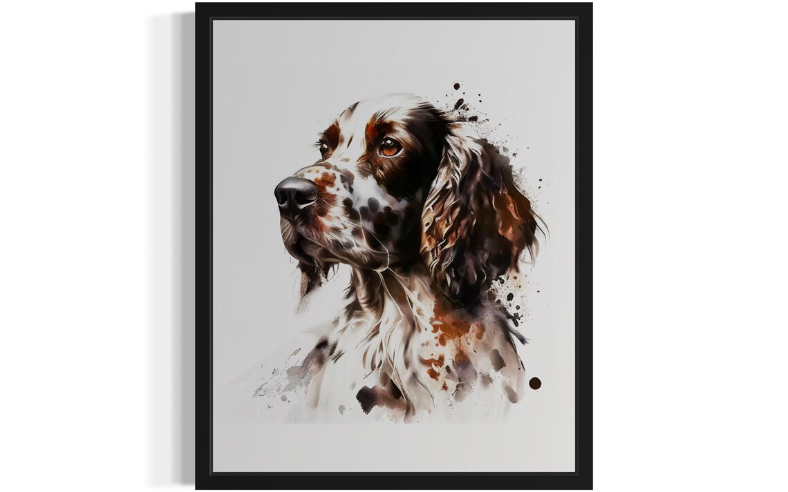 English Setter Spotted Dog Watercolor Portrait Hunting Breed Poster