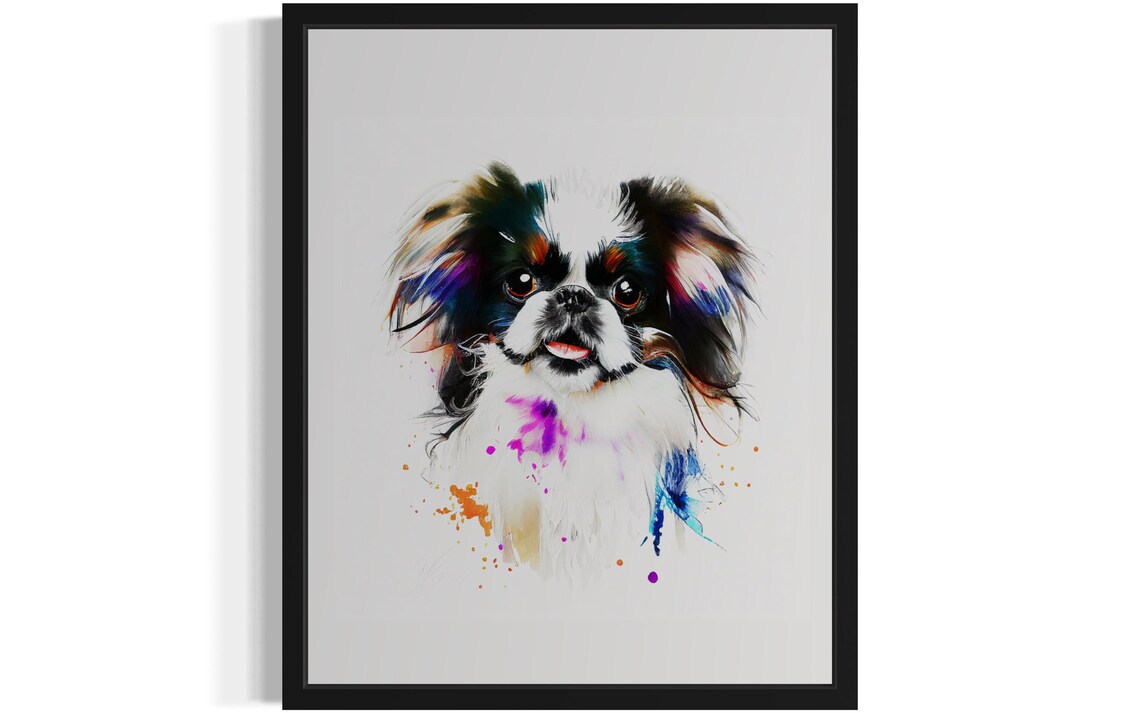 Japanese Chin Black White Dog Watercolor Portrait Spaniel Poster
