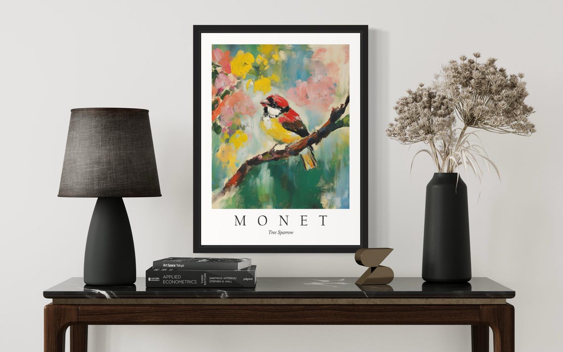 Tree Sparrow Bird, Monet Art Print - Image 3