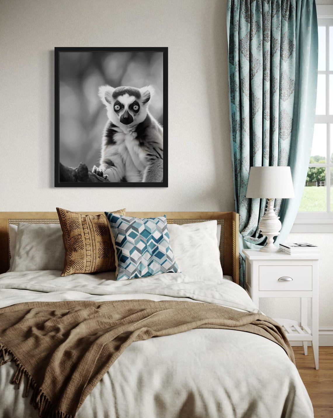 Ring-Tailed Lemur Portrait Black and White Wildlife Photo Poster - Image 4