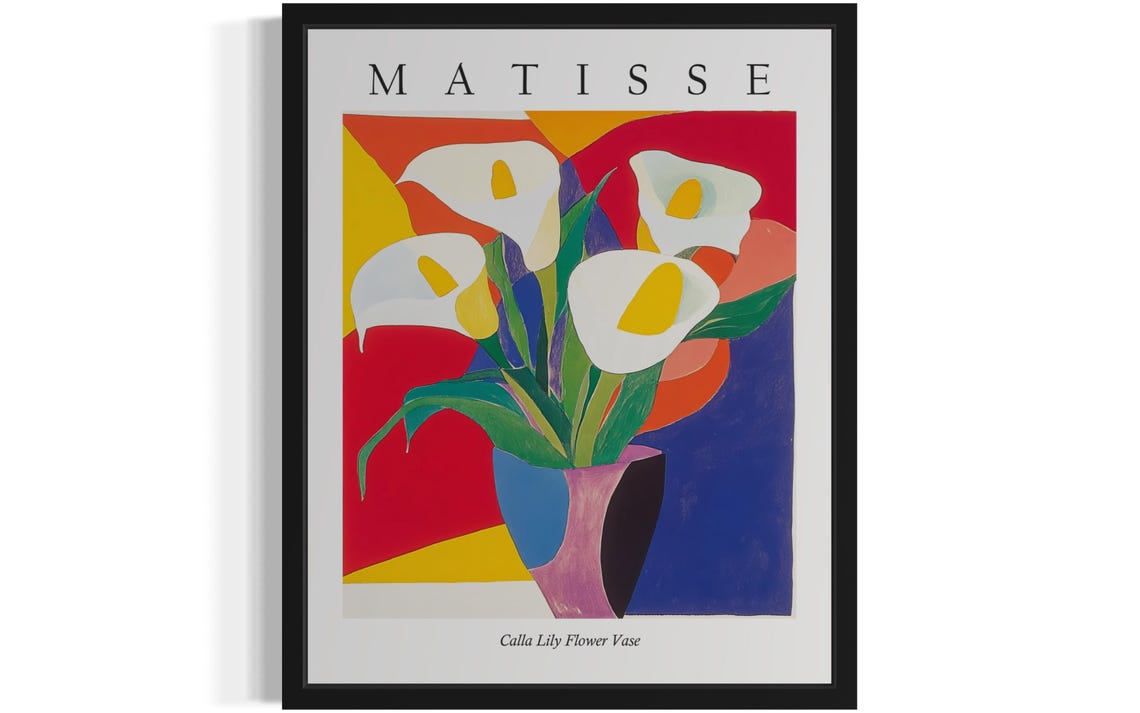 Matisse Style Calla Lily Flower Vase Elegant Fauvist Still Life Poster