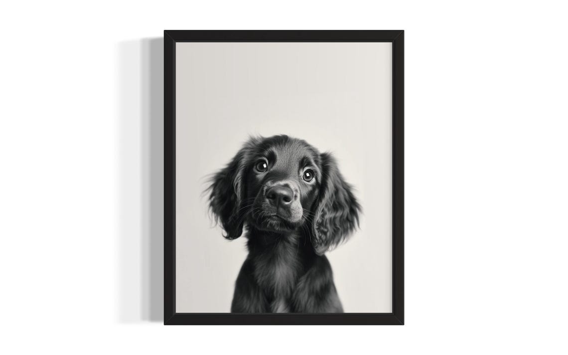 Dark Brown Spaniel Puppy Portrait Minimalist Nursery Animal Poster