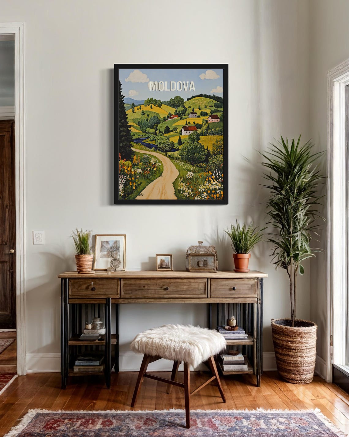 Moldova Green Rolling Hills with Farmhouses and River Travel Poster - Image 3