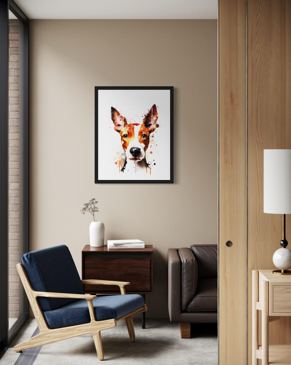 Basenji Watercolor Portrait Rust Splash Ink Modern Art Poster - Image 4