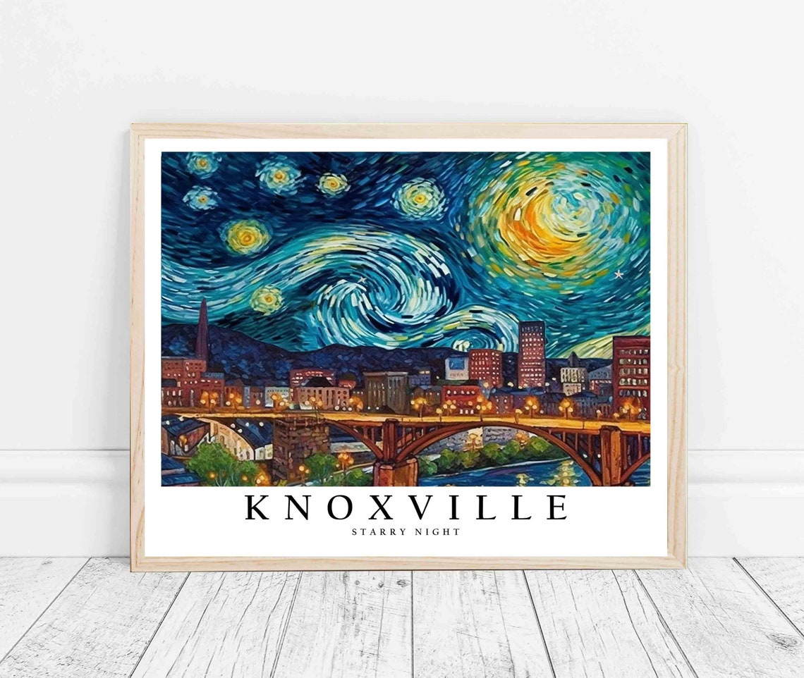 Knoxville Starry Night Bridge River Skyline Moonlit Painting Poster - Image 3