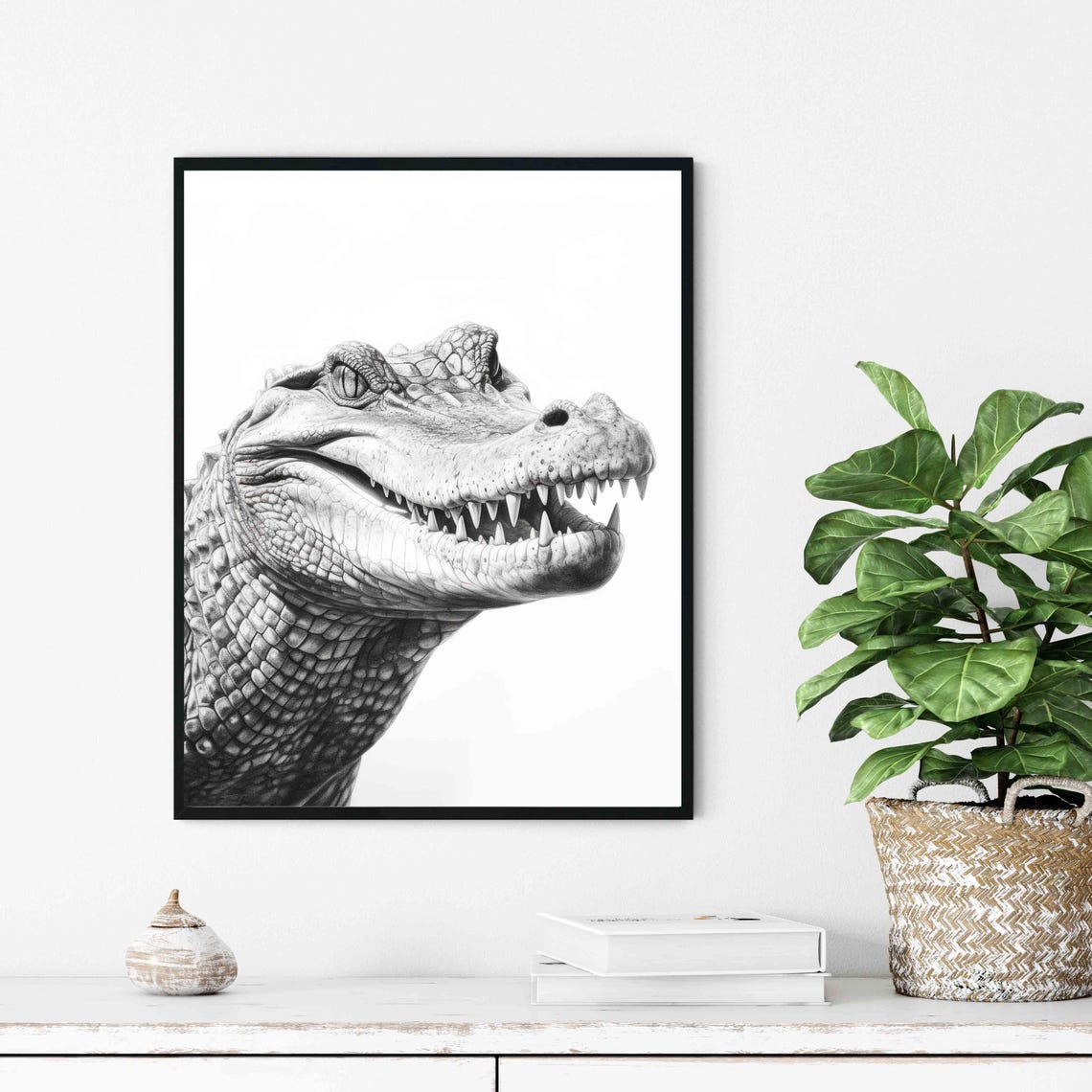 Crocodile Close Up Portrait in Black and White Sketch Poster - Image 4