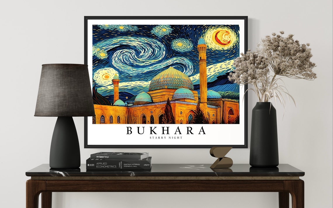 Bukhara Starry Night Mosque Domes Minarets Golden View Poster - Image 3