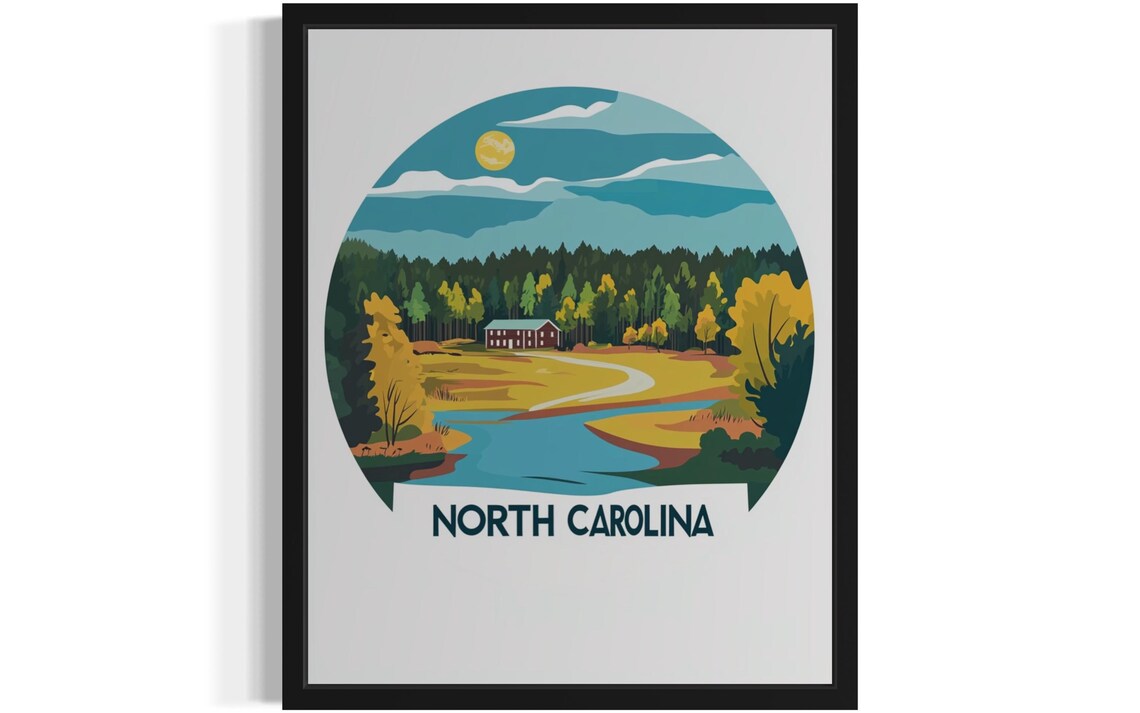 North Carolina Country Barn Meadow Full Moon River Scene Poster