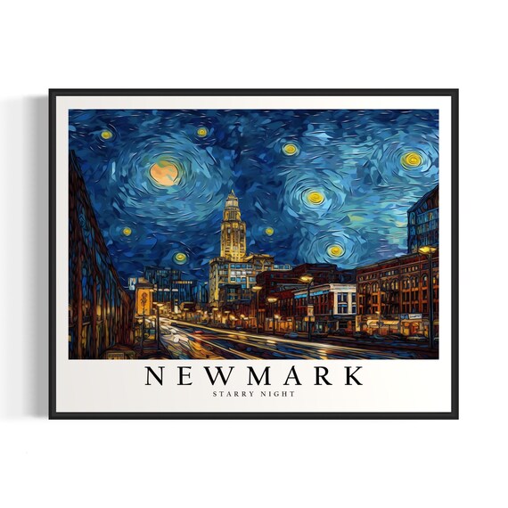 Newmark Starry Night Downtown Main Street Glowing Night Lights Art Poster