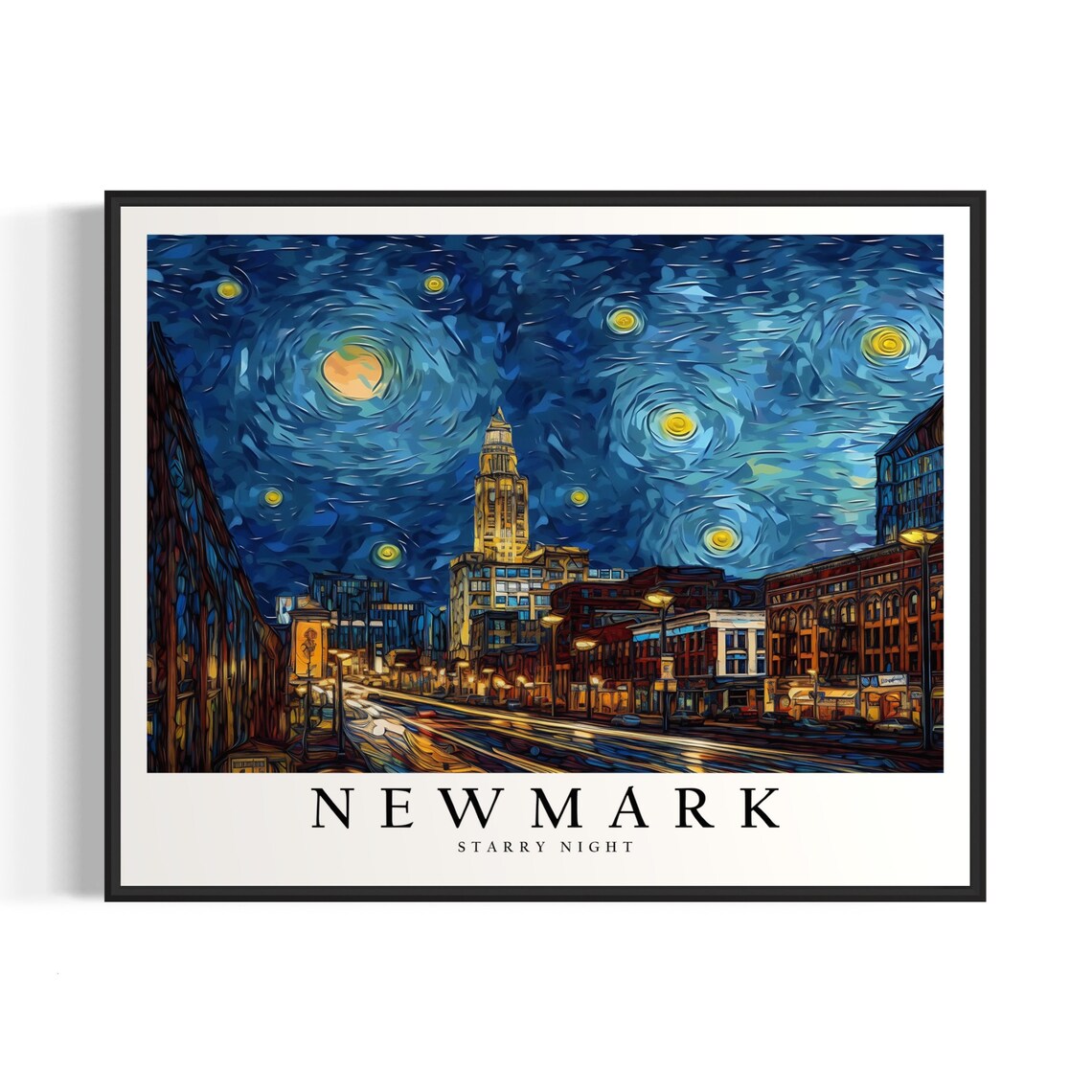 Newmark Starry Night Downtown Main Street Glowing Night Lights Art Poster