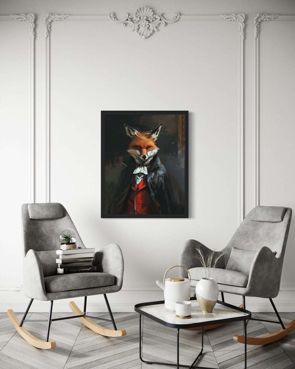 Dapper Red Fox Vampire In Black Cape Halloween Portrait Poster - Image 3