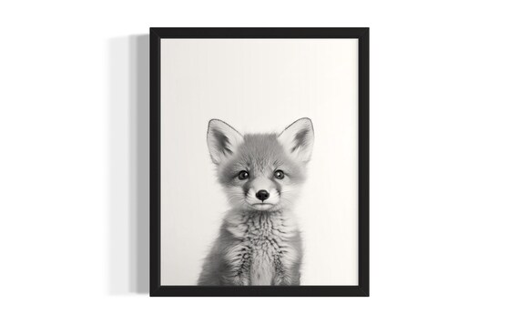 Fox Animal Black And White Poster Art Print Living Room Wall Original Paint Artwork Decor