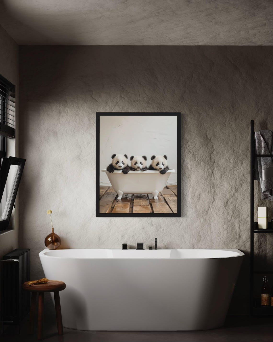 Three Baby Panda Cubs Peeking Over a White Bathtub Photo Poster - Image 3