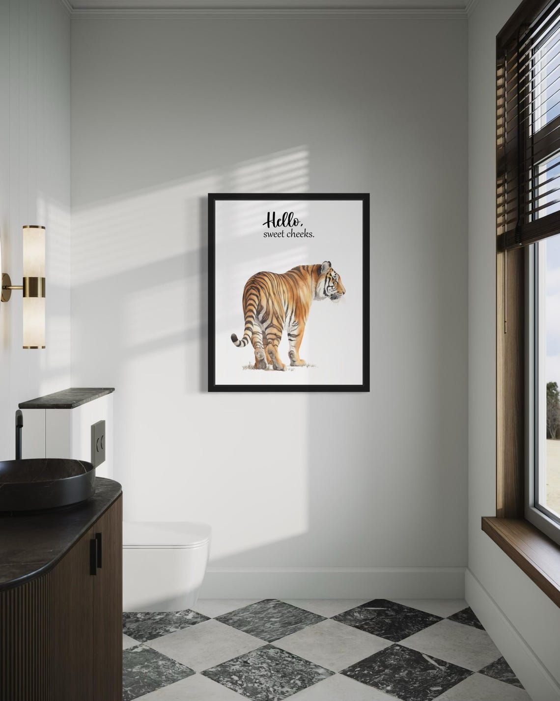 Big Tiger Walking Away Hello Sweet Cheeks Funny Bathroom Poster - Image 4