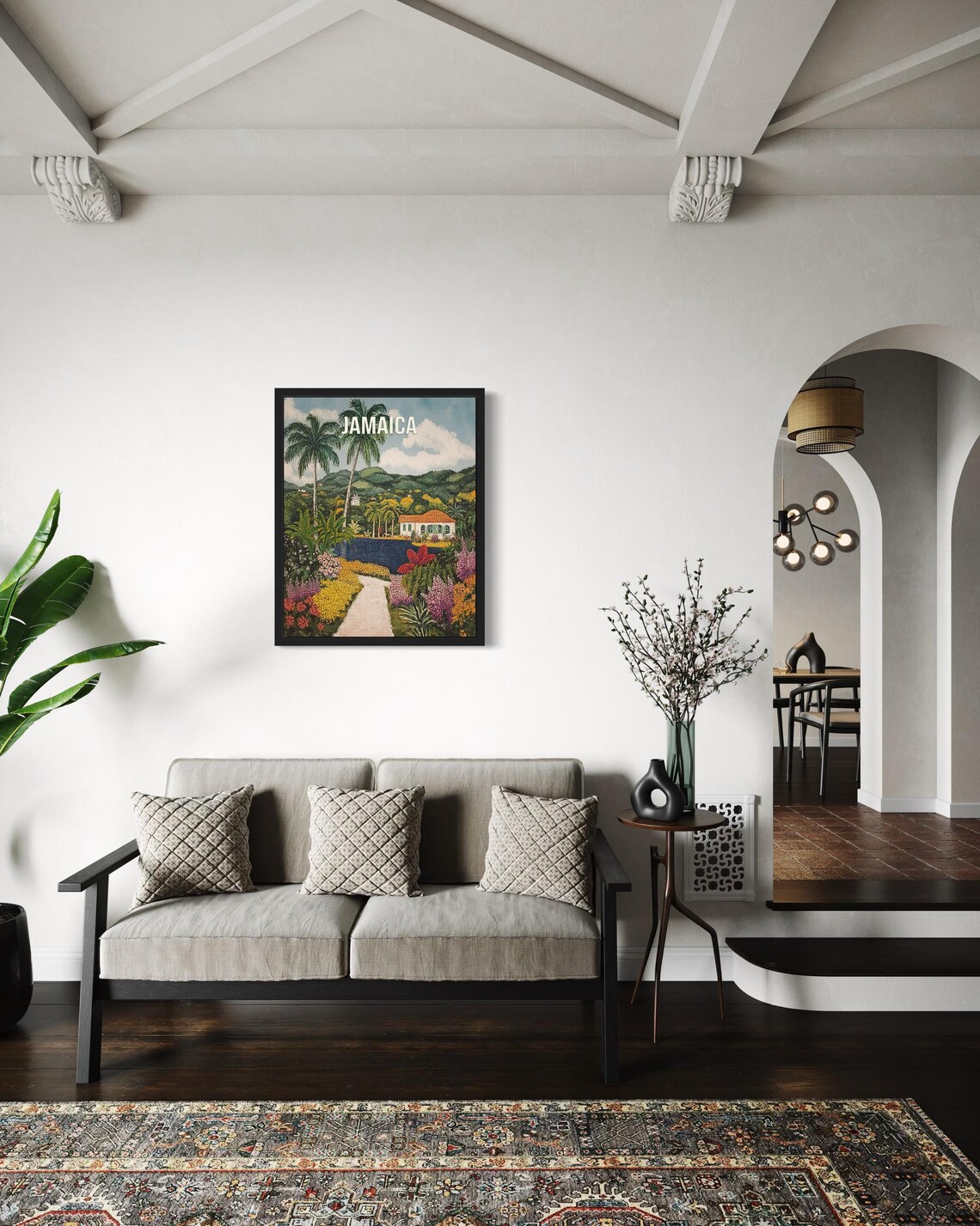 Jamaica Tropical Estate with Palms, Lake and Flower Path Travel Poster - Image 4