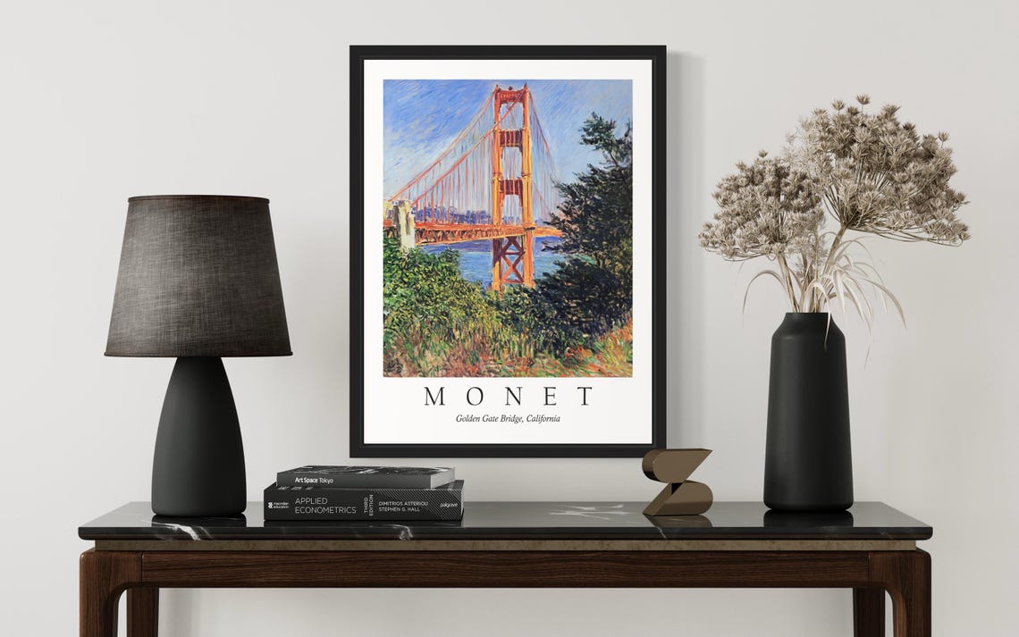 Golden Gate Bridge California Framed by Trees Monet Style Poster - Image 3