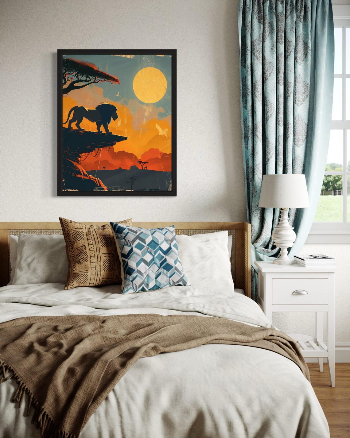 Lion Silhouette Standing on a Rocky Ledge African Sunset Art Poster - Image 4