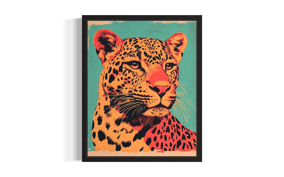 Leopard Pop Art Teal Orange Wildlife Big Cat Portrait Poster