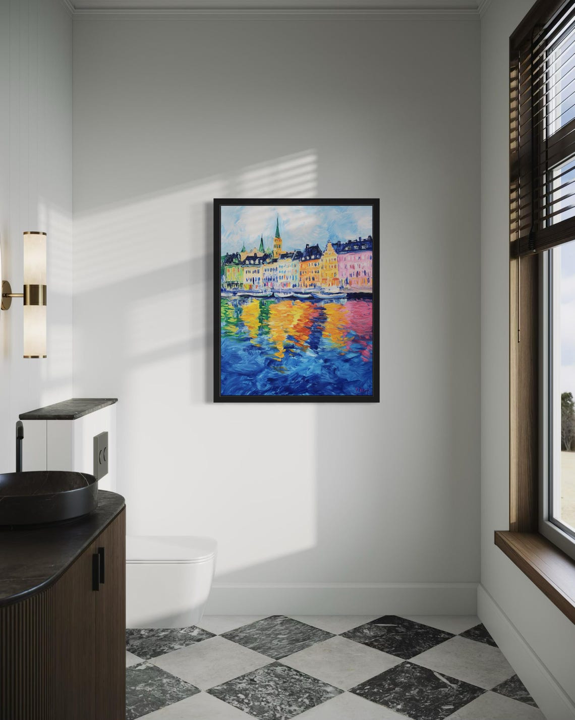 Stockholm Sweden Waterfront Reflections Monet Style Harbor Poster - Image 4