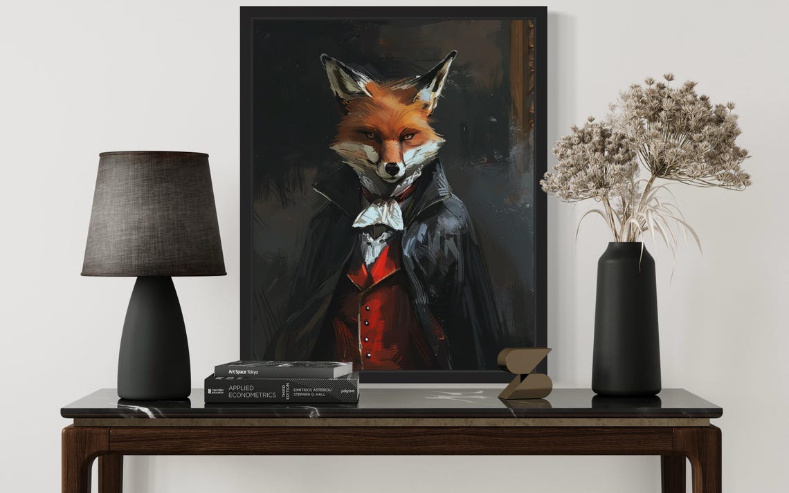 Dapper Red Fox Vampire In Black Cape Halloween Portrait Poster - Image 2