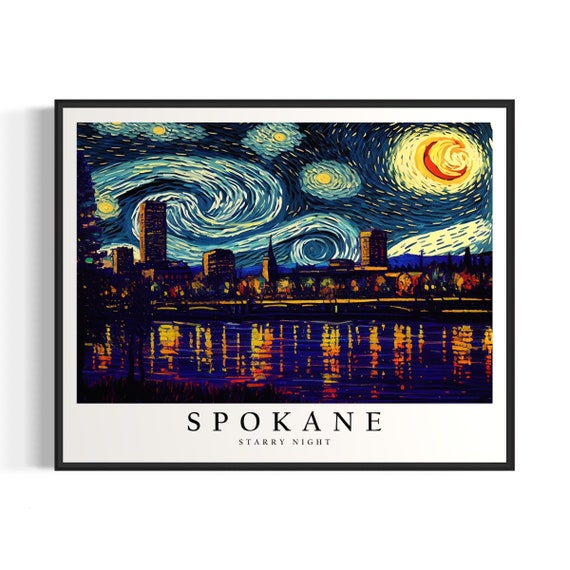 Spokane Starry Night Art Print Van Gogh Spokane Poster Wall Art Original Spokane Painting Decor