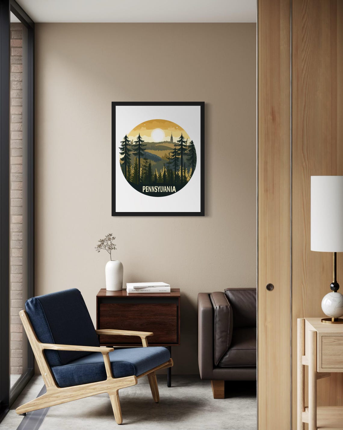 Pennsylvania Golden Sunset Pines Over Rolling Forest Hills Poster - Image 2