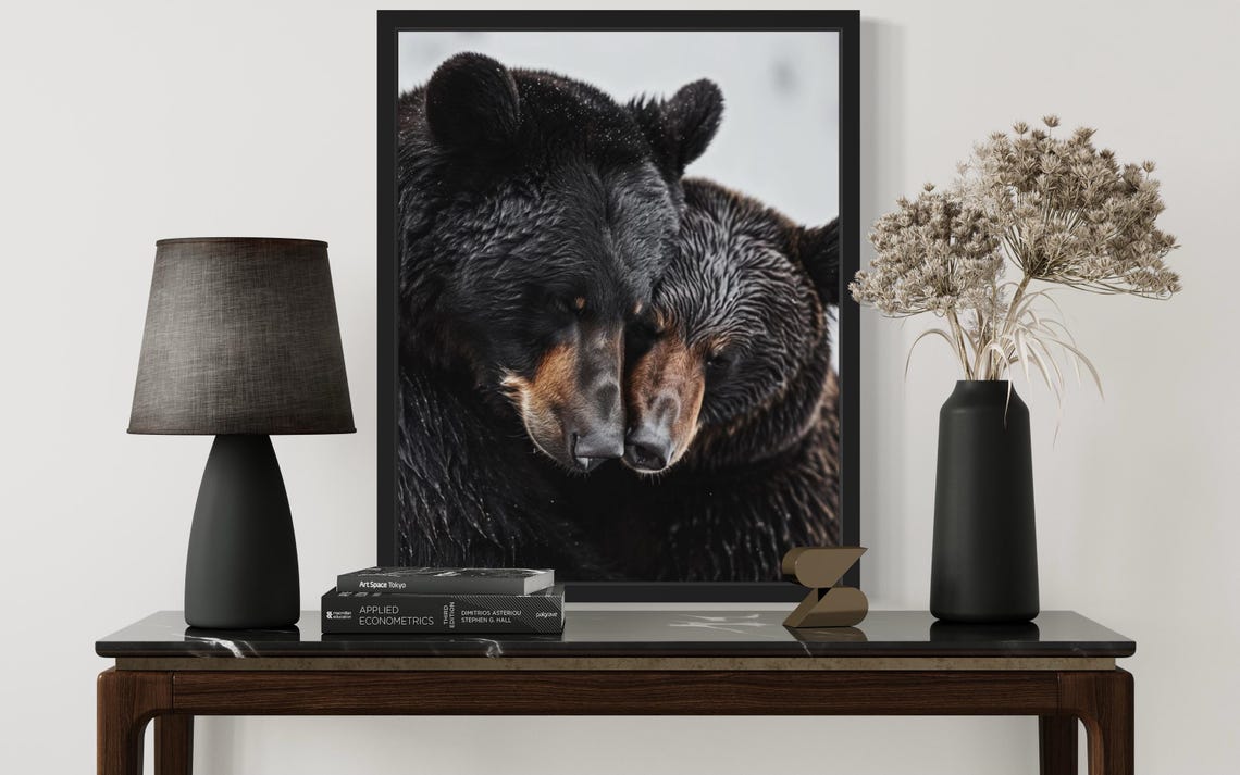 Two Bears Nuzzling Tender Moment Minimalist Wildlife Photo Poster - Image 2