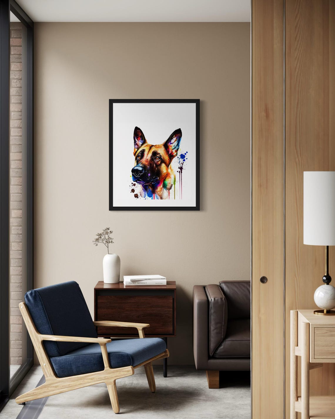 Belgian Malinois Focused Profile Watercolor Splash Portrait Dog Poster - Image 2