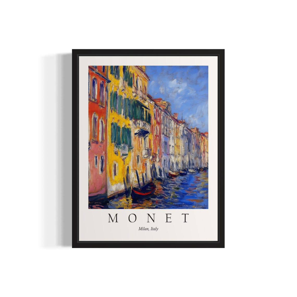 Colorful Canal Front Houses in Milan Italy Monet Style Poster