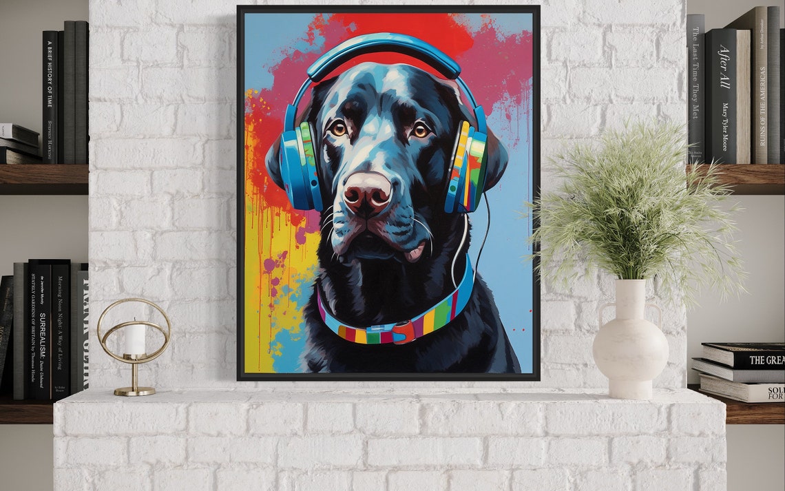 Black Labrador Retriever Wearing Headphones Pop Art Portrait Poster - Image 4
