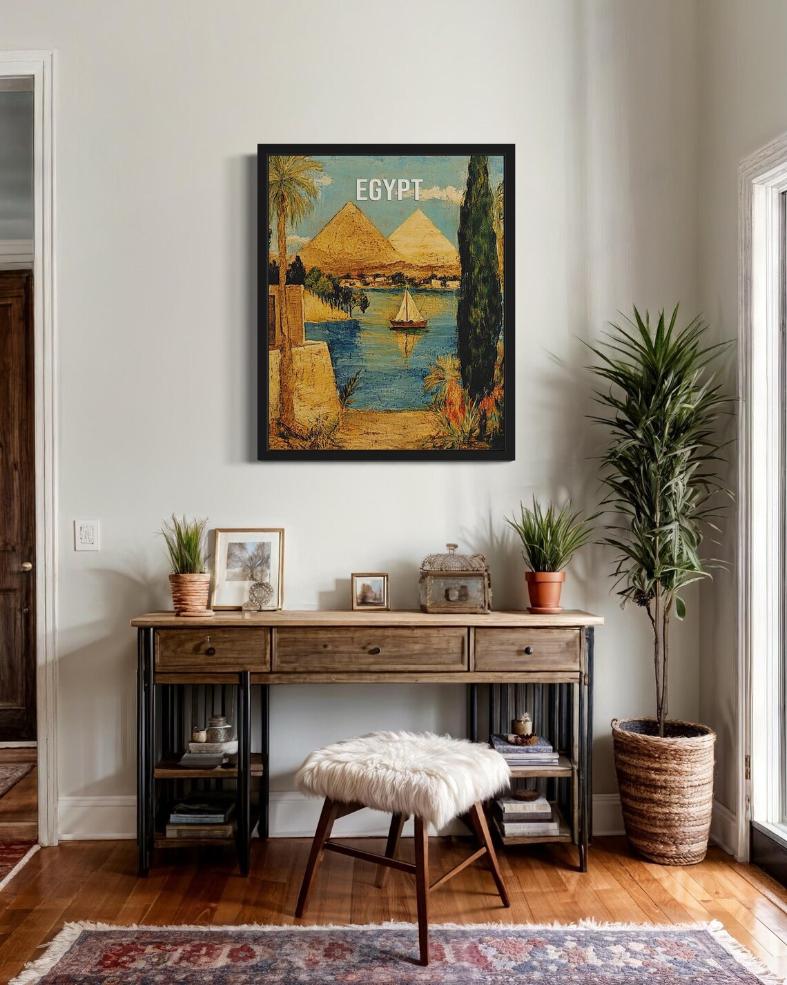 Egypt Great Pyramids Nile Felucca Sailboat Vintage Style Travel Poster - Image 2