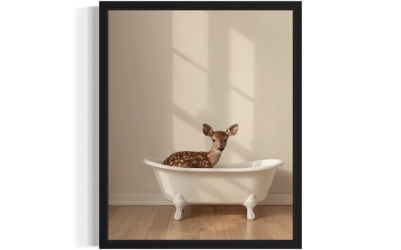 Delicate Spotted Fawn Resting In Sunlit Vintage Clawfoot Tub Poster